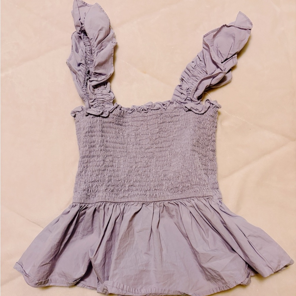 Altar'd State Lavender Smocked Ruffle Strap Peplum Tank